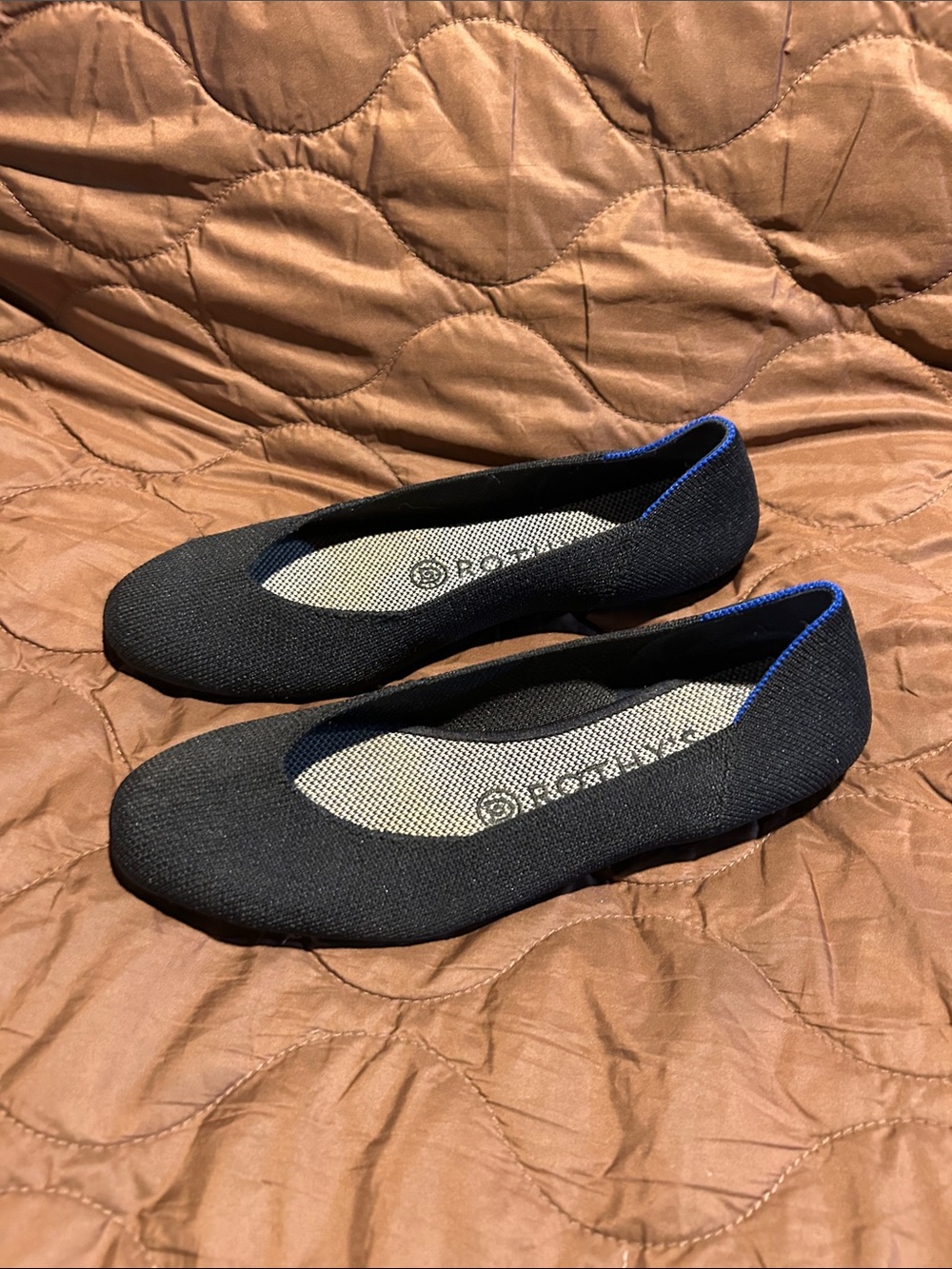 Rothy's Black Ballet Flats with Blue Trim